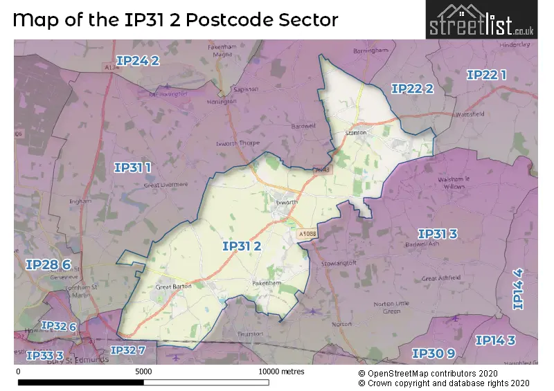 Map of the IP31 2 and surrounding postcode sector