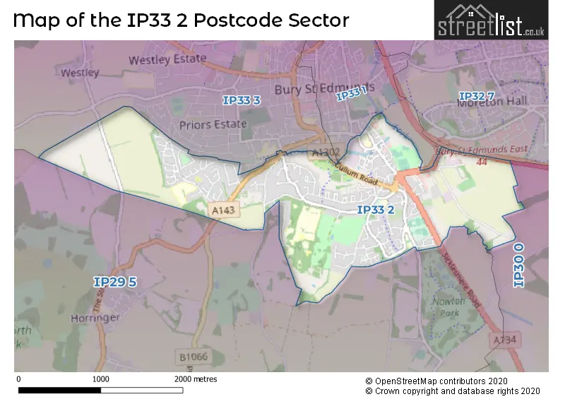 Map of the IP33 2 and surrounding postcode sector