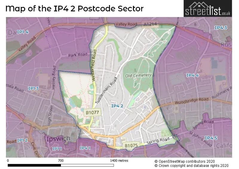 Map of the IP4 2 and surrounding postcode sector