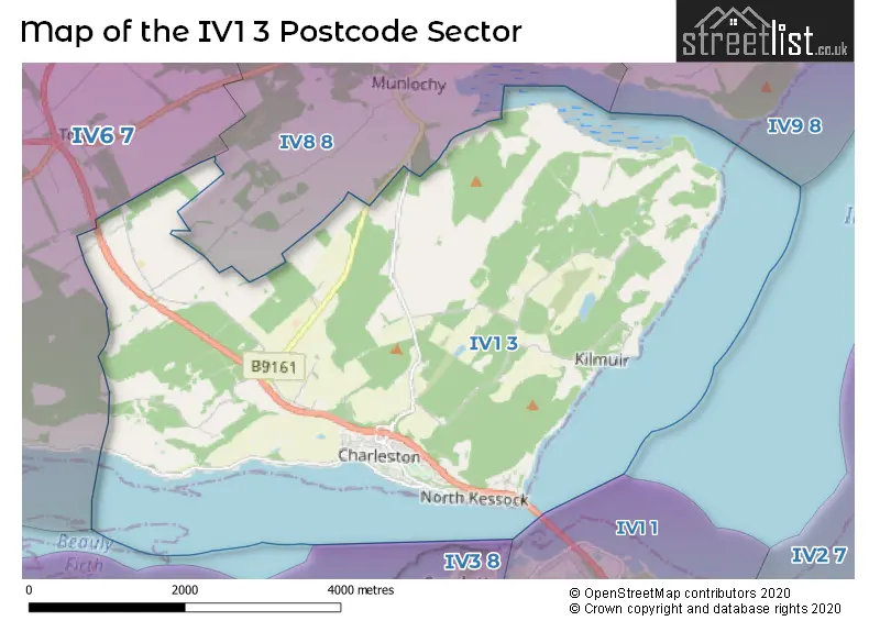 Map of the IV1 3 and surrounding postcode sector