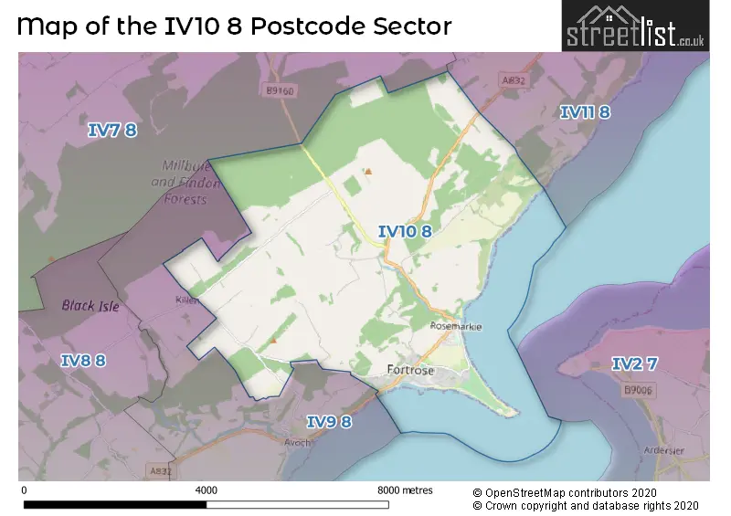 Map of the IV10 8 and surrounding postcode sector