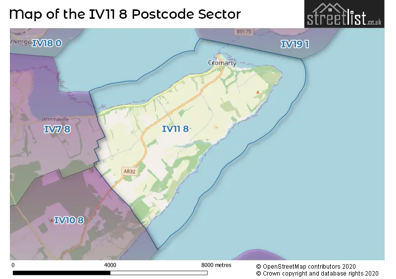 Map of the IV11 8 and surrounding postcode sector