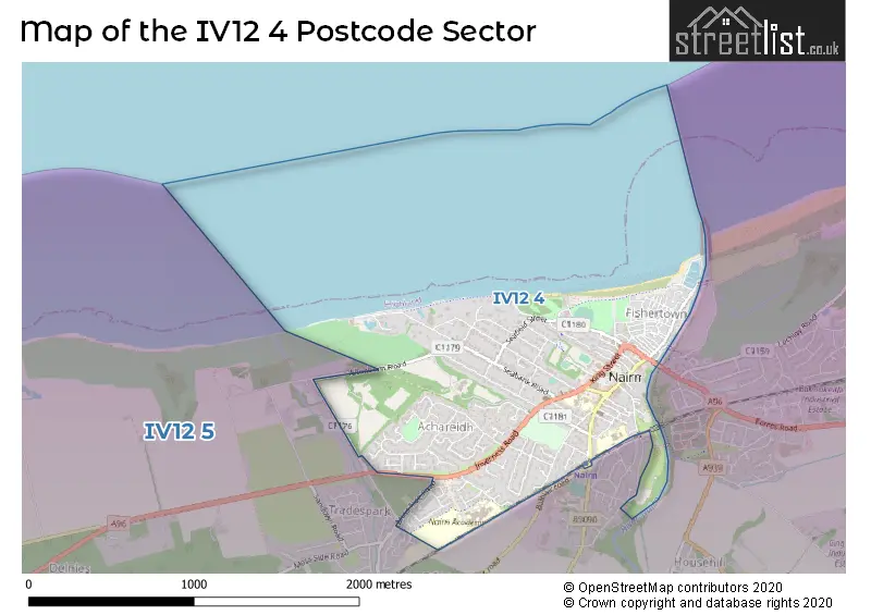 Map of the IV12 4 and surrounding postcode sector