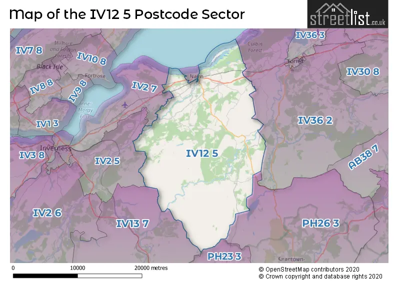 Map of the IV12 5 and surrounding postcode sector