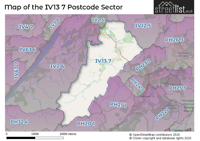 Map of the IV13 7 and surrounding postcode sector