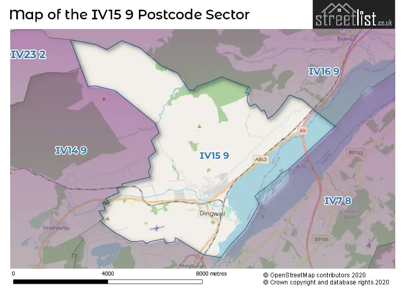 Map of the IV15 9 and surrounding postcode sector