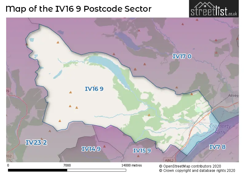 Map of the IV16 9 and surrounding postcode sector