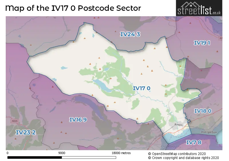 Map of the IV17 0 and surrounding postcode sector