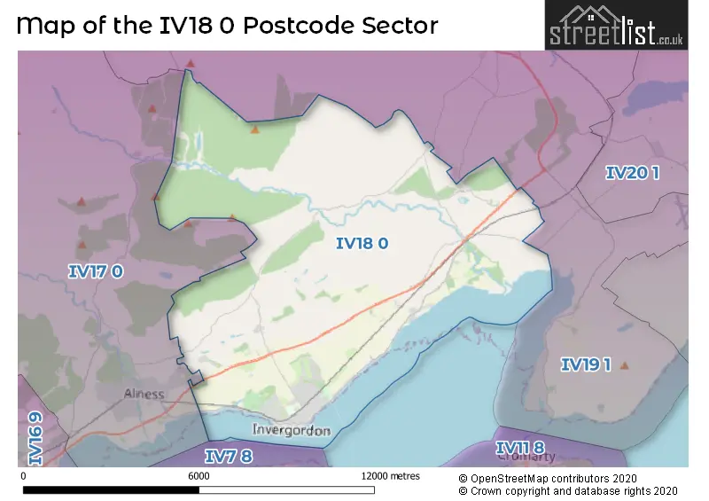 Map of the IV18 0 and surrounding postcode sector