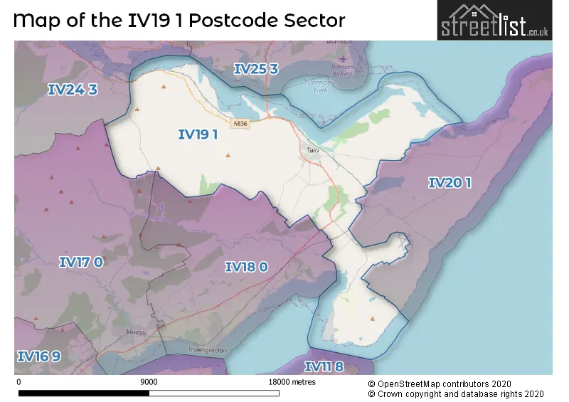 Map of the IV19 1 and surrounding postcode sector