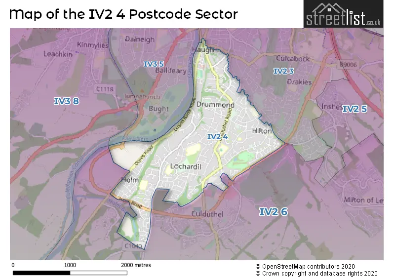 Map of the IV2 4 and surrounding postcode sector
