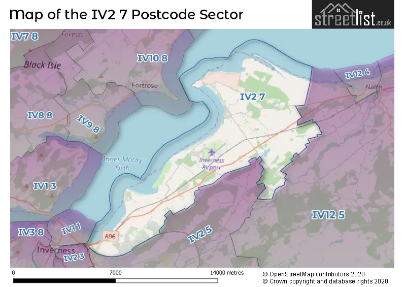 Map of the IV2 7 and surrounding postcode sector
