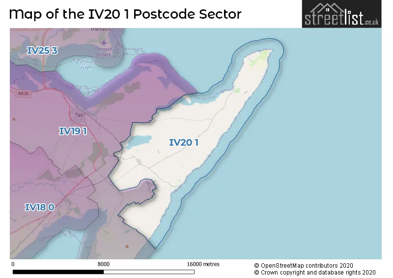 Map of the IV20 1 and surrounding postcode sector