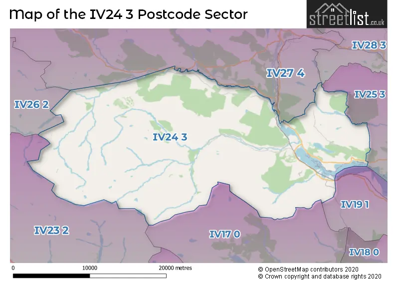 Map of the IV24 3 and surrounding postcode sector