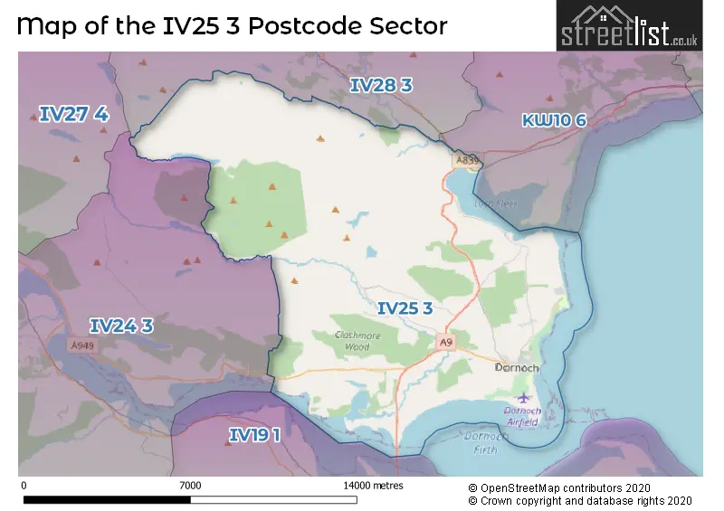Map of the IV25 3 and surrounding postcode sector