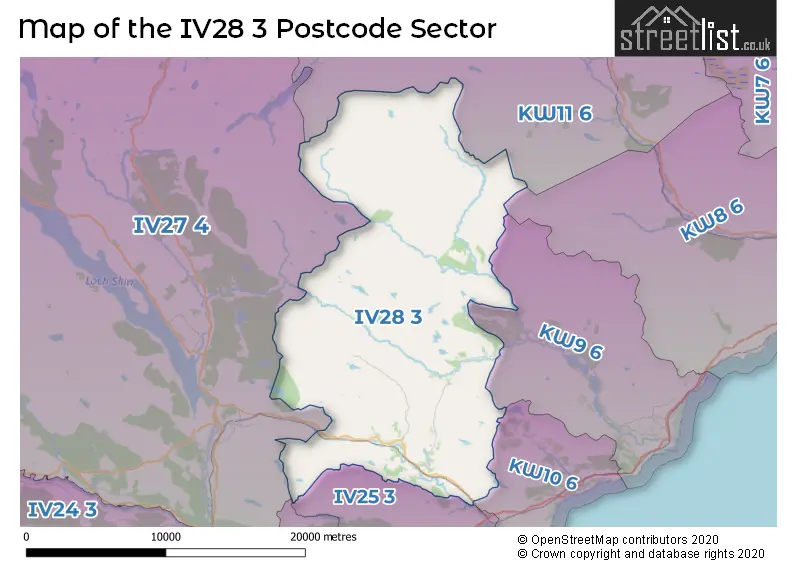 Map of the IV28 3 and surrounding postcode sector