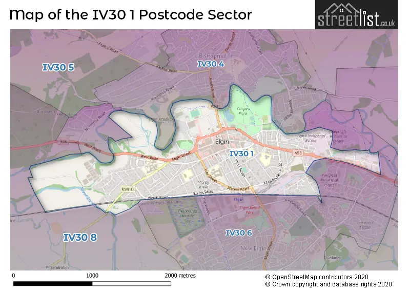 Map of the IV30 1 and surrounding postcode sector