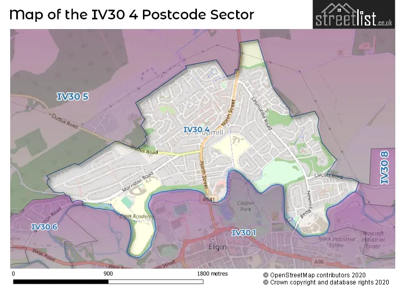 Map of the IV30 4 and surrounding postcode sector