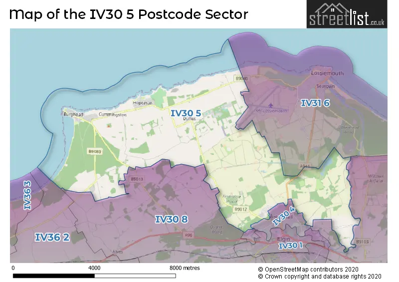 Map of the IV30 5 and surrounding postcode sector