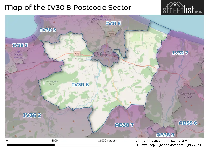Map of the IV30 8 and surrounding postcode sector