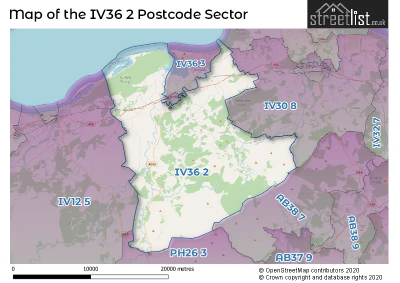 Map of the IV36 2 and surrounding postcode sector