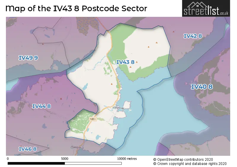 Map of the IV43 8 and surrounding postcode sector