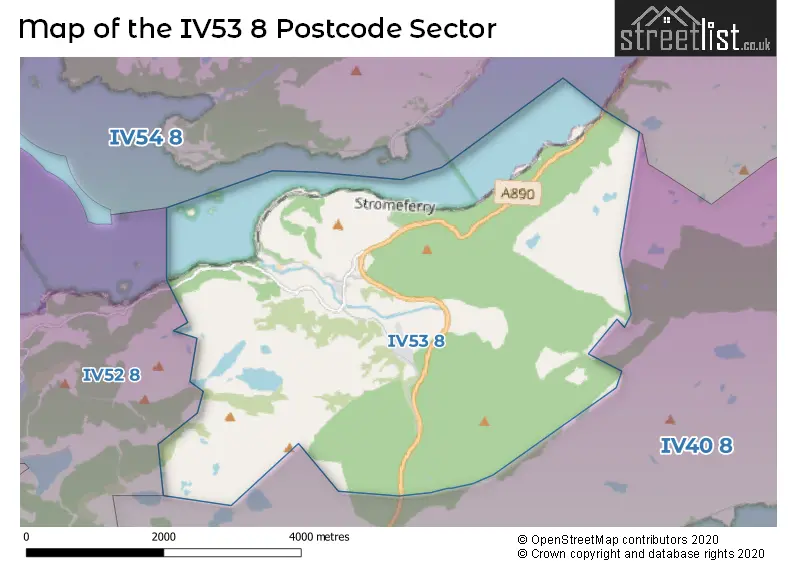 Map of the IV53 8 and surrounding postcode sector