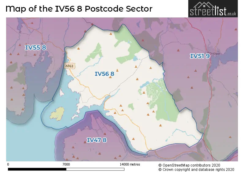 Map of the IV56 8 and surrounding postcode sector