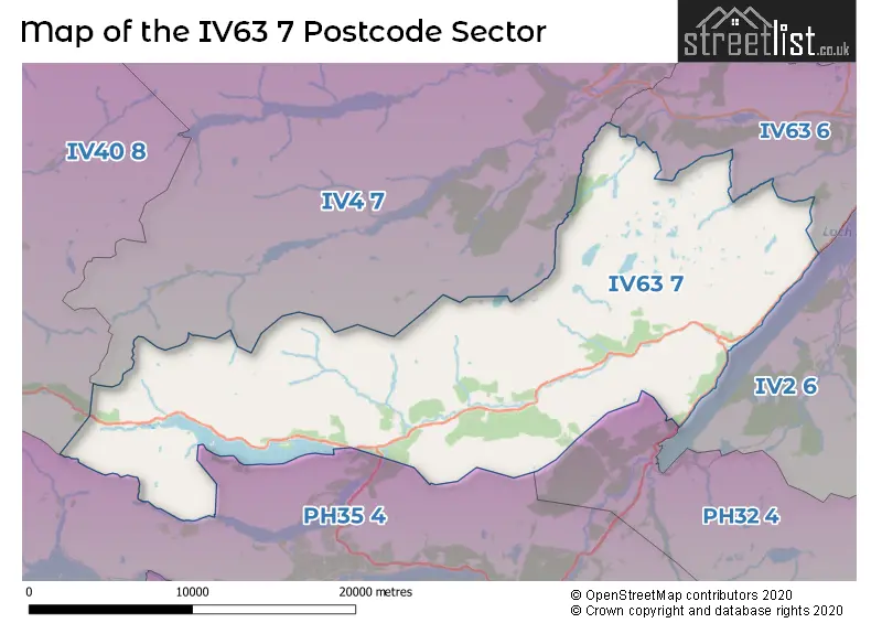 Map of the IV63 7 and surrounding postcode sector