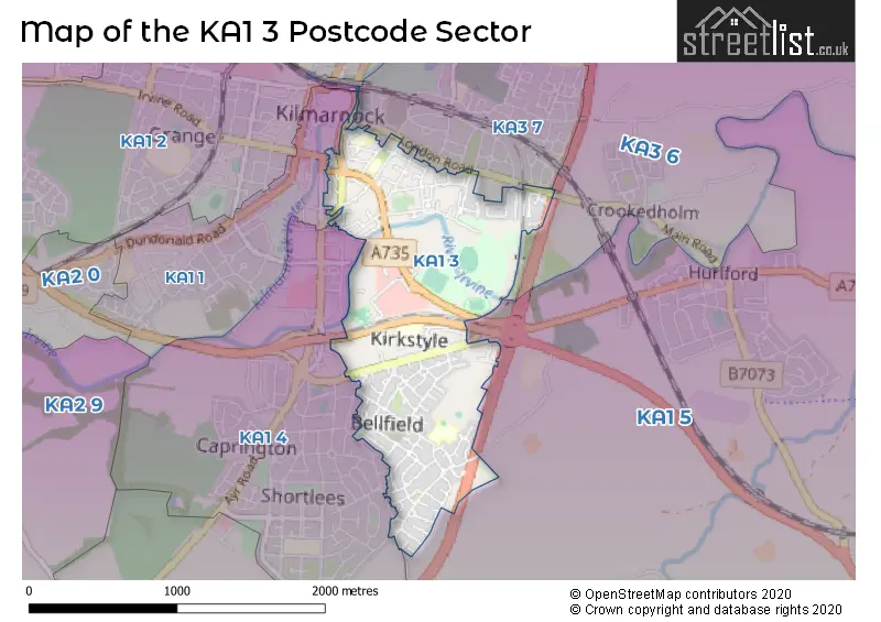 Map of the KA1 3 and surrounding postcode sector