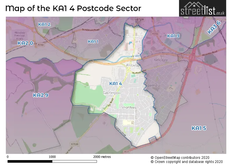 Map of the KA1 4 and surrounding postcode sector