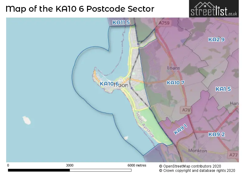 Map of the KA10 6 and surrounding postcode sector