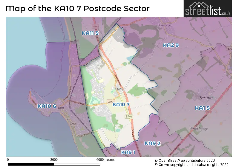 Map of the KA10 7 and surrounding postcode sector