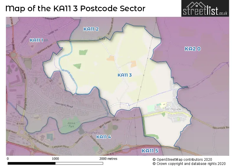 Map of the KA11 3 and surrounding postcode sector
