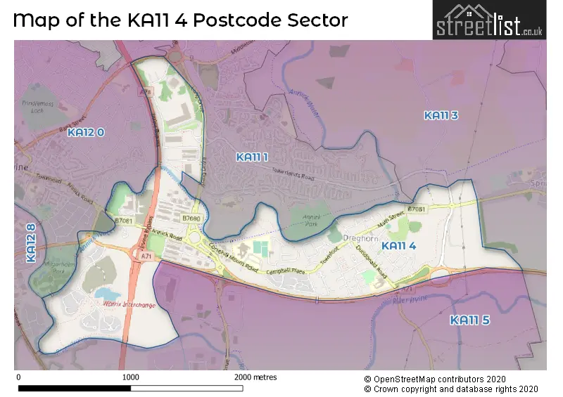 Map of the KA11 4 and surrounding postcode sector
