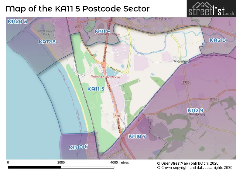 Map of the KA11 5 and surrounding postcode sector