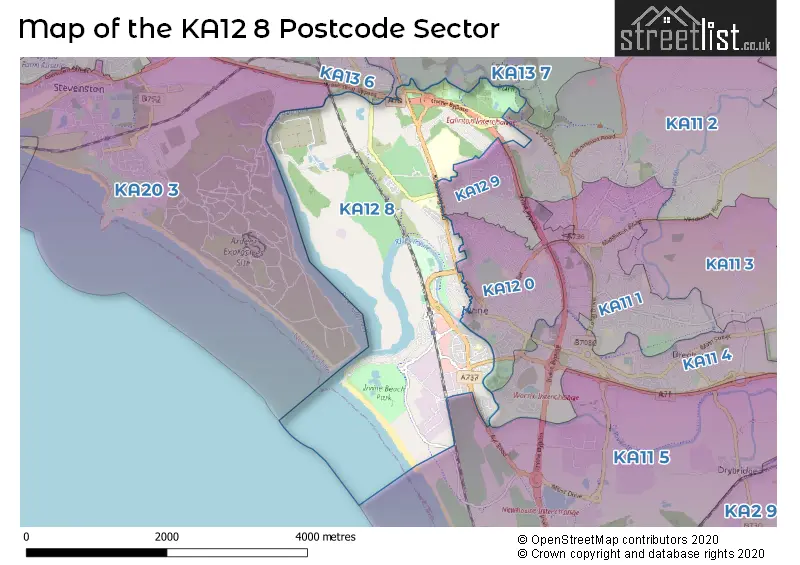 Map of the KA12 8 and surrounding postcode sector