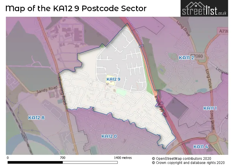 Map of the KA12 9 and surrounding postcode sector