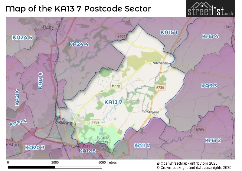 Map of the KA13 7 and surrounding postcode sector