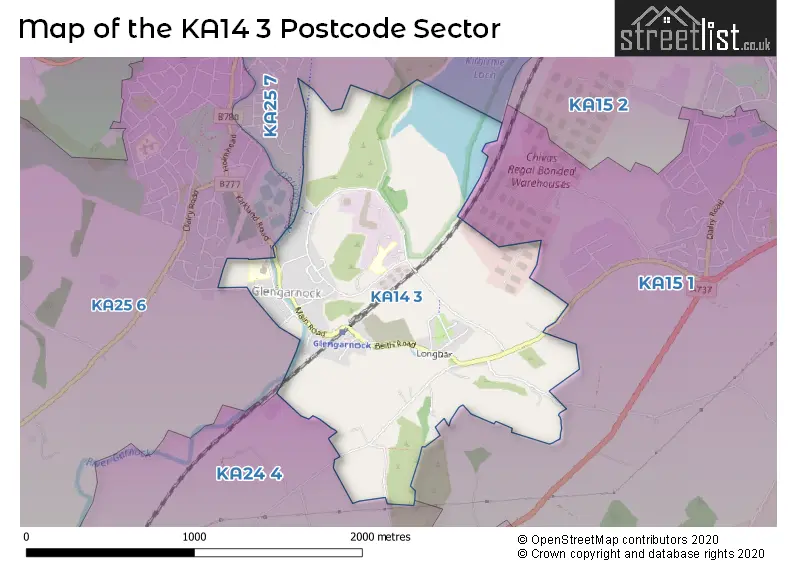Map of the KA14 3 and surrounding postcode sector