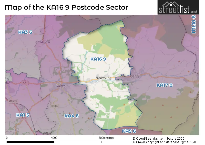 Map of the KA16 9 and surrounding postcode sector