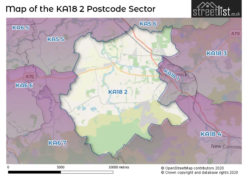 Map of the KA18 2 and surrounding postcode sector
