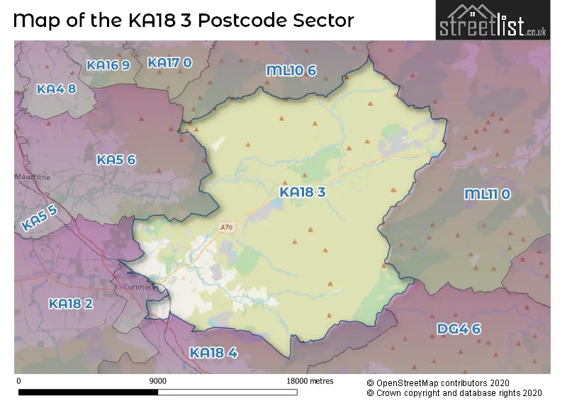 Map of the KA18 3 and surrounding postcode sector