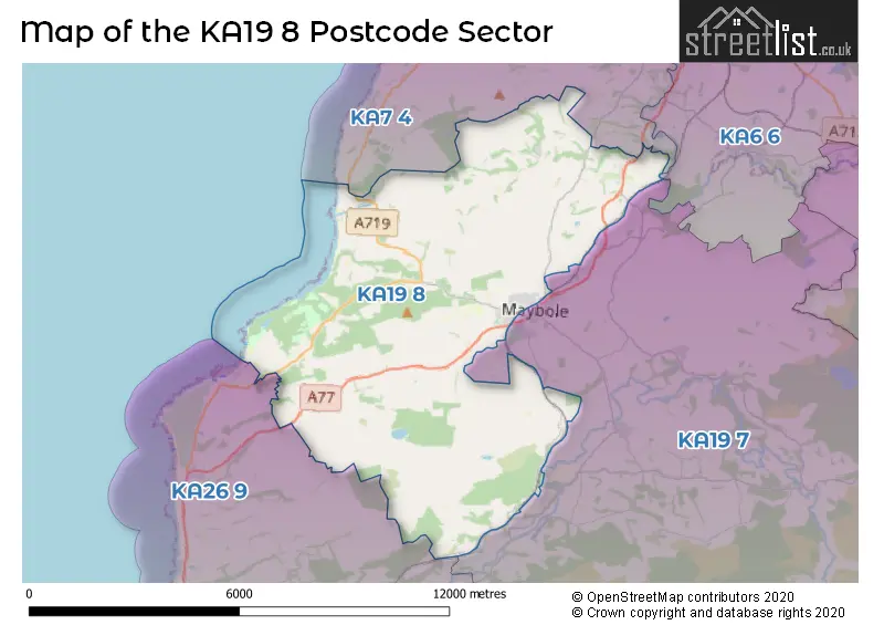 Map of the KA19 8 and surrounding postcode sector