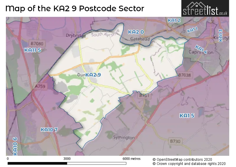 Map of the KA2 9 and surrounding postcode sector