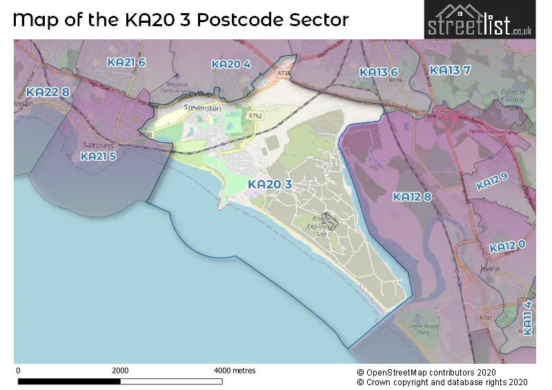 Map of the KA20 3 and surrounding postcode sector