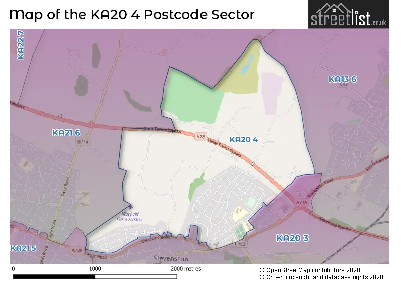 Map of the KA20 4 and surrounding postcode sector