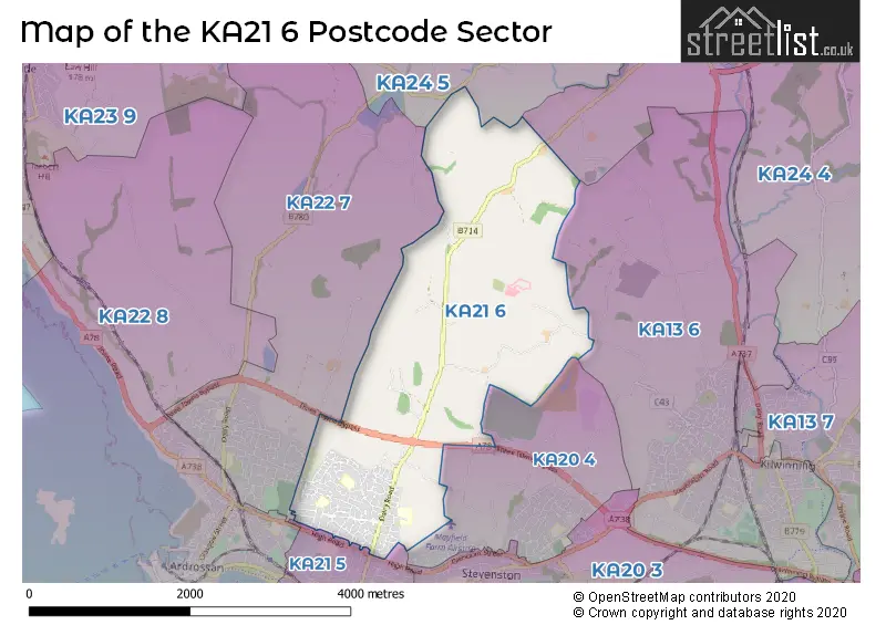 Map of the KA21 6 and surrounding postcode sector