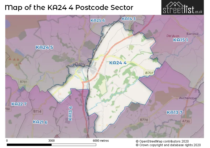 Map of the KA24 4 and surrounding postcode sector