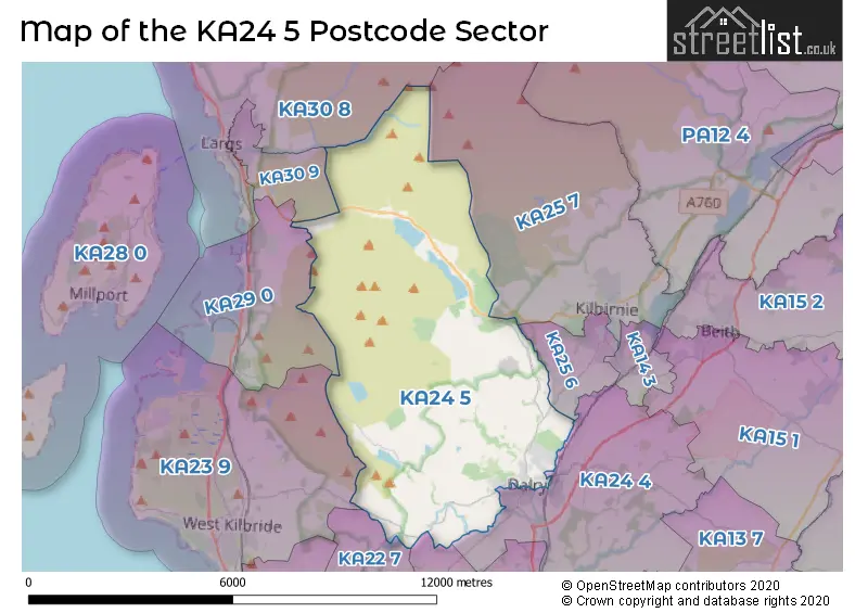 Map of the KA24 5 and surrounding postcode sector